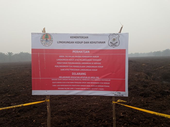 KLHK menyegel lahan-lahan lokasi kebakaran di lahan konsensi milik korporasi.
