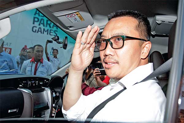 Menpora Imam Nahrawi seusai memberikan keterangan pers mengenai pengunduran dirinya di Kantor Kemenpora, Jakarta, kemarin