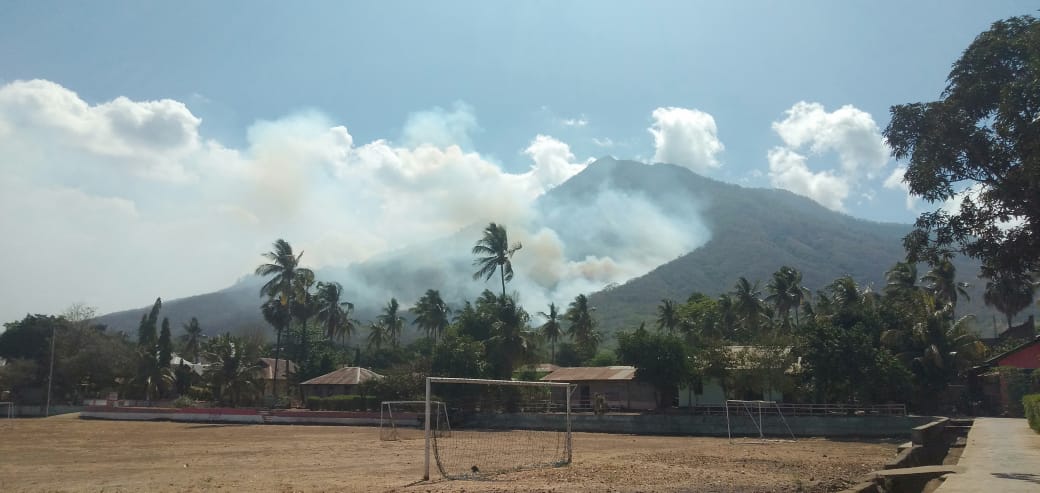 Tampak asap kebakaran di Gunung Ile Mandiri, Flores Timur. 