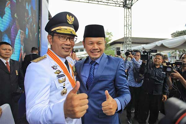 Gubernur Jawa Barat Ridwan Kamil dan Walikota Bogor Bima Arya di Gedung Sate, Bandung, Kamis (6/9).
