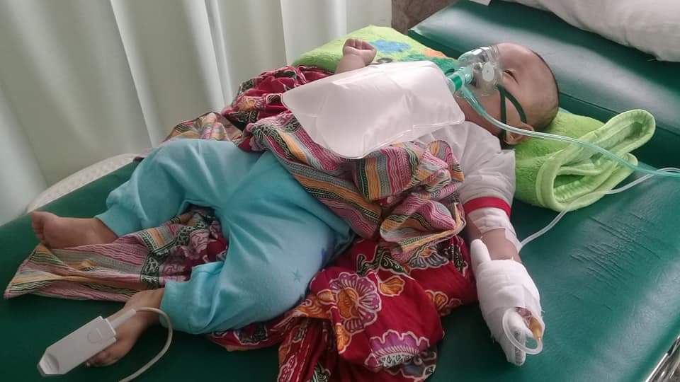 Bayi Elsa Pitaloka saat mendapat perawatan di RS Ar-Rasyid Palembang. Ia meninggal dunia diduga terpapar kabut asap. 