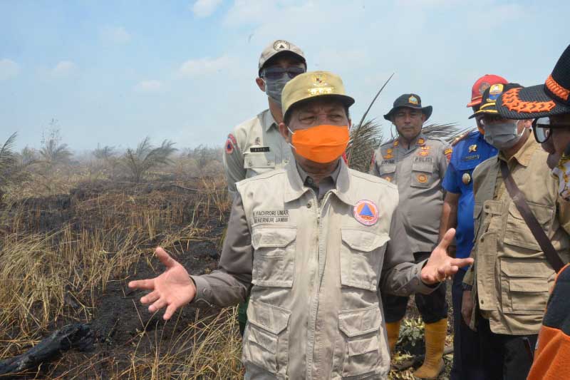 Gubernur Jambi Fachrori Umar saat meinjau Karhutla di Jambi