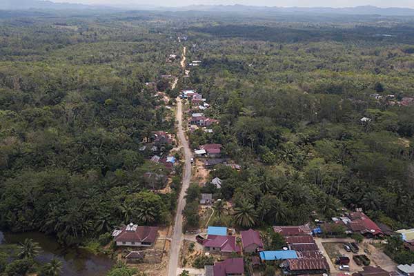 Foto udara kawasan Kecamatan Sepaku, Penajam Paser Utara, Kalimantan Timur, Rabu (30/8).