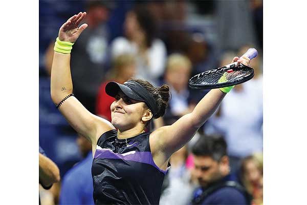 Petenis Kanada, Bianca Andreescu, meluapkan kegembiraannya setelah berhasil merebut tiket masuk partai puncak Amerika Serikat Terbuka 2019