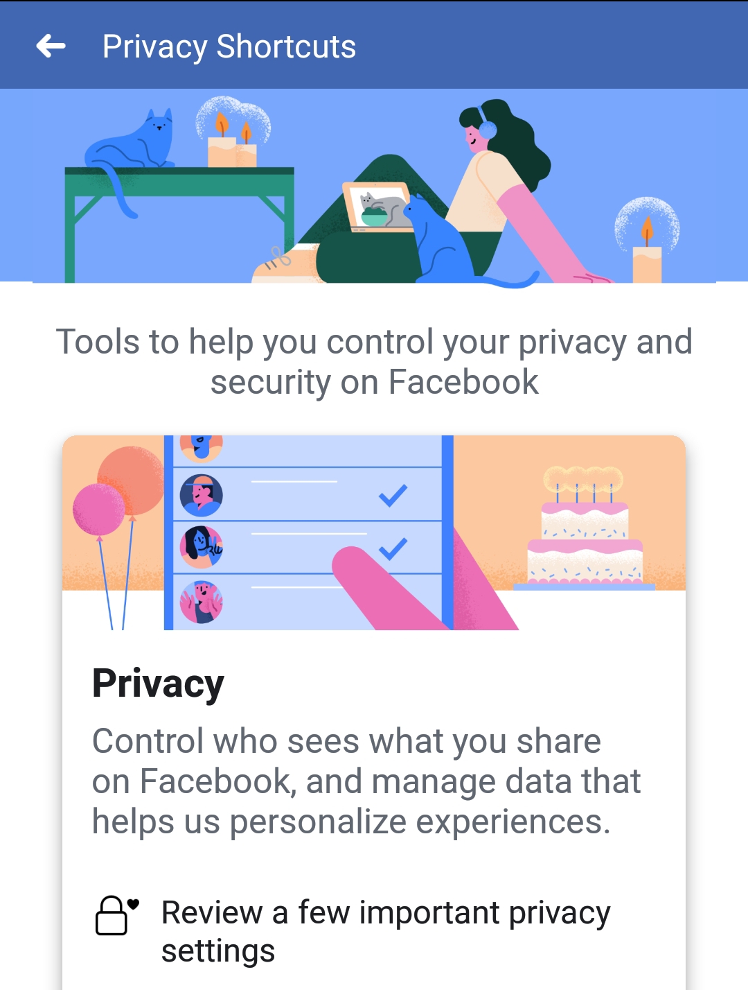 Tampilan fitur pengaturan privasi akun Facebook.