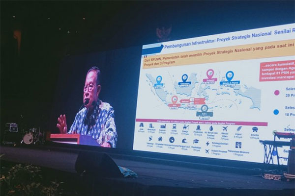 Menteri Koordinator Bidang Perekonomian Darmin Nasution dalam sambutannya pada peringatan Hari Perhubungan Nasional (Harhubnas) 2019 