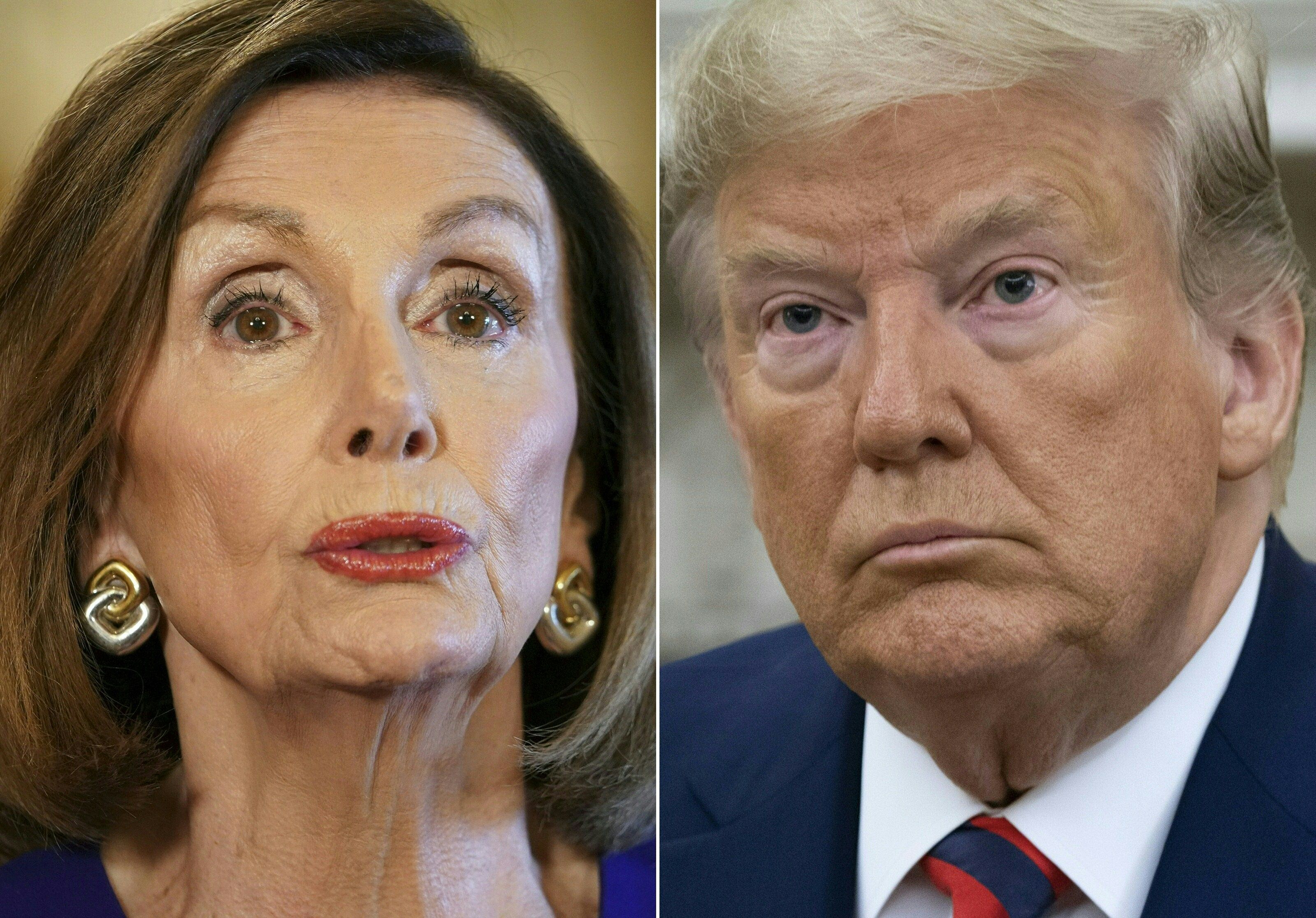 Kiri: Ketua DPR Amerika Serikat Nancy Pelosi. Kanan: Presiden Amerika Serikat Donald Trump.