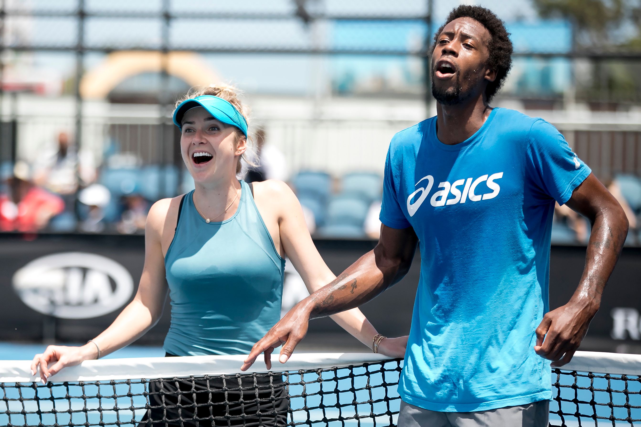 Elena Svitolina (kiri) dan Gael Monfils