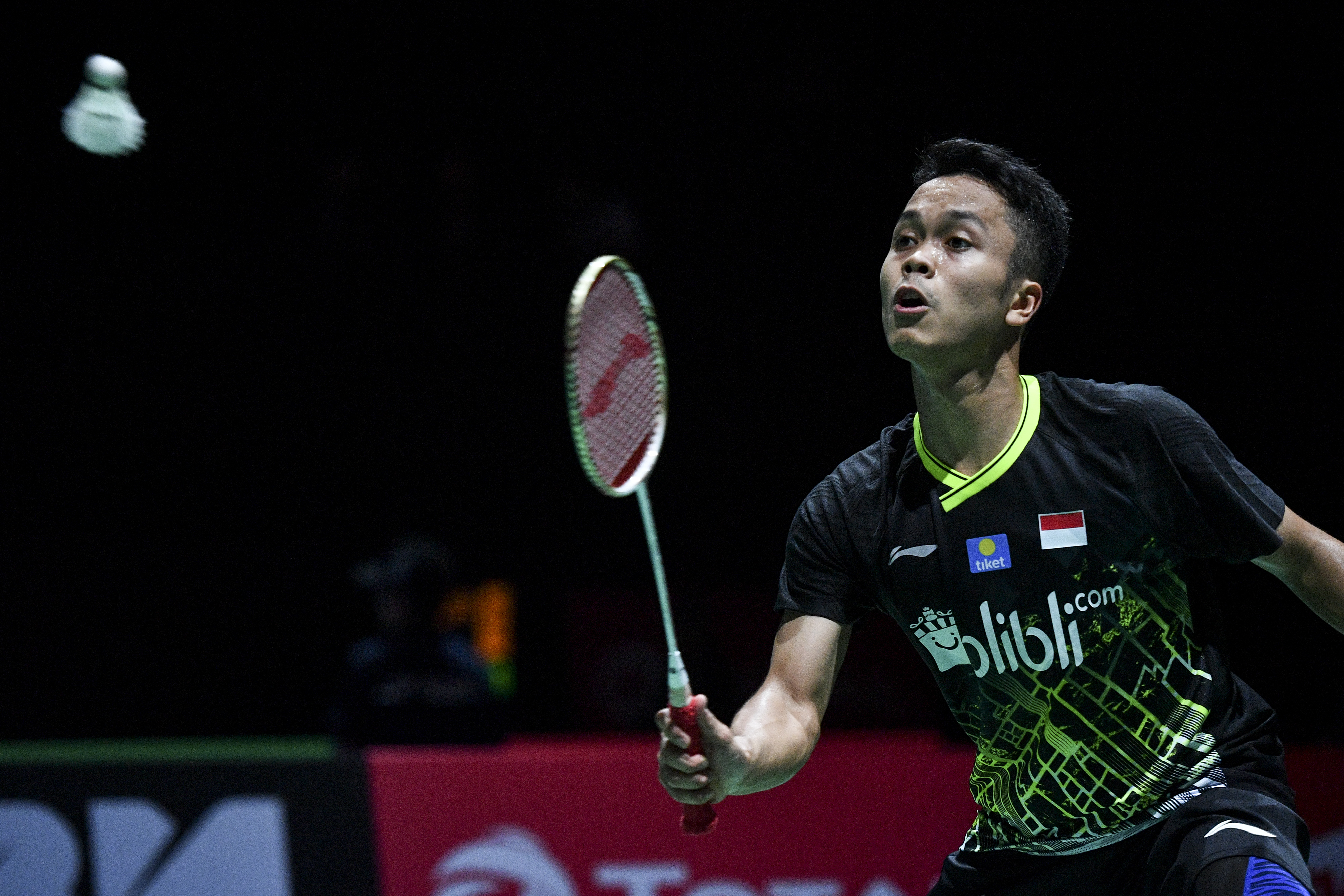 Pebulu tangkis putra Indonesia Anthony Sinisuka Ginting. 