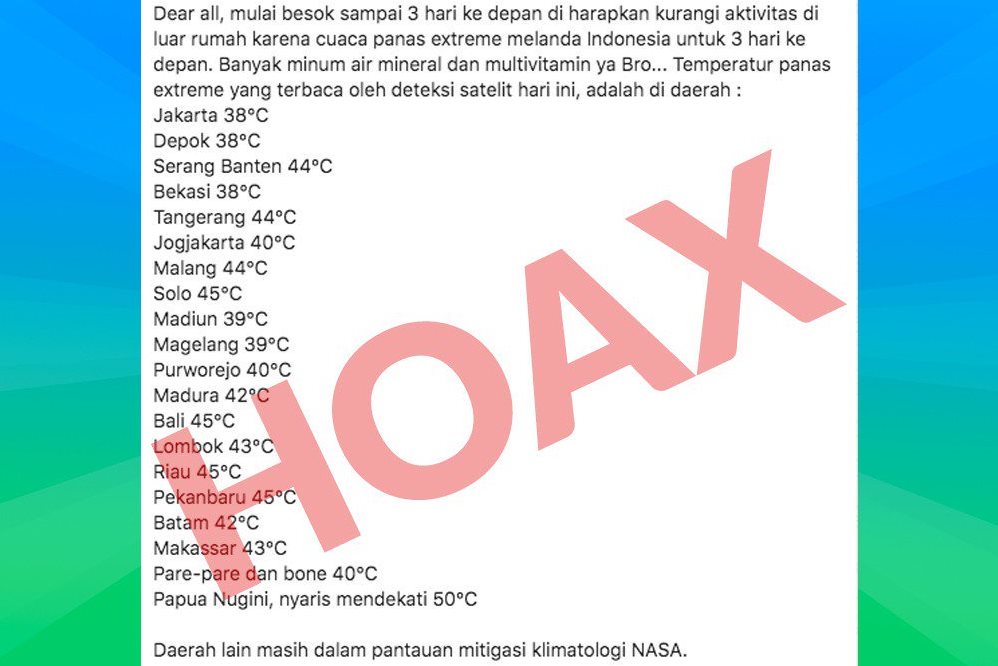 Informasi hoaks mengenai gelombang panas di Indonesia.