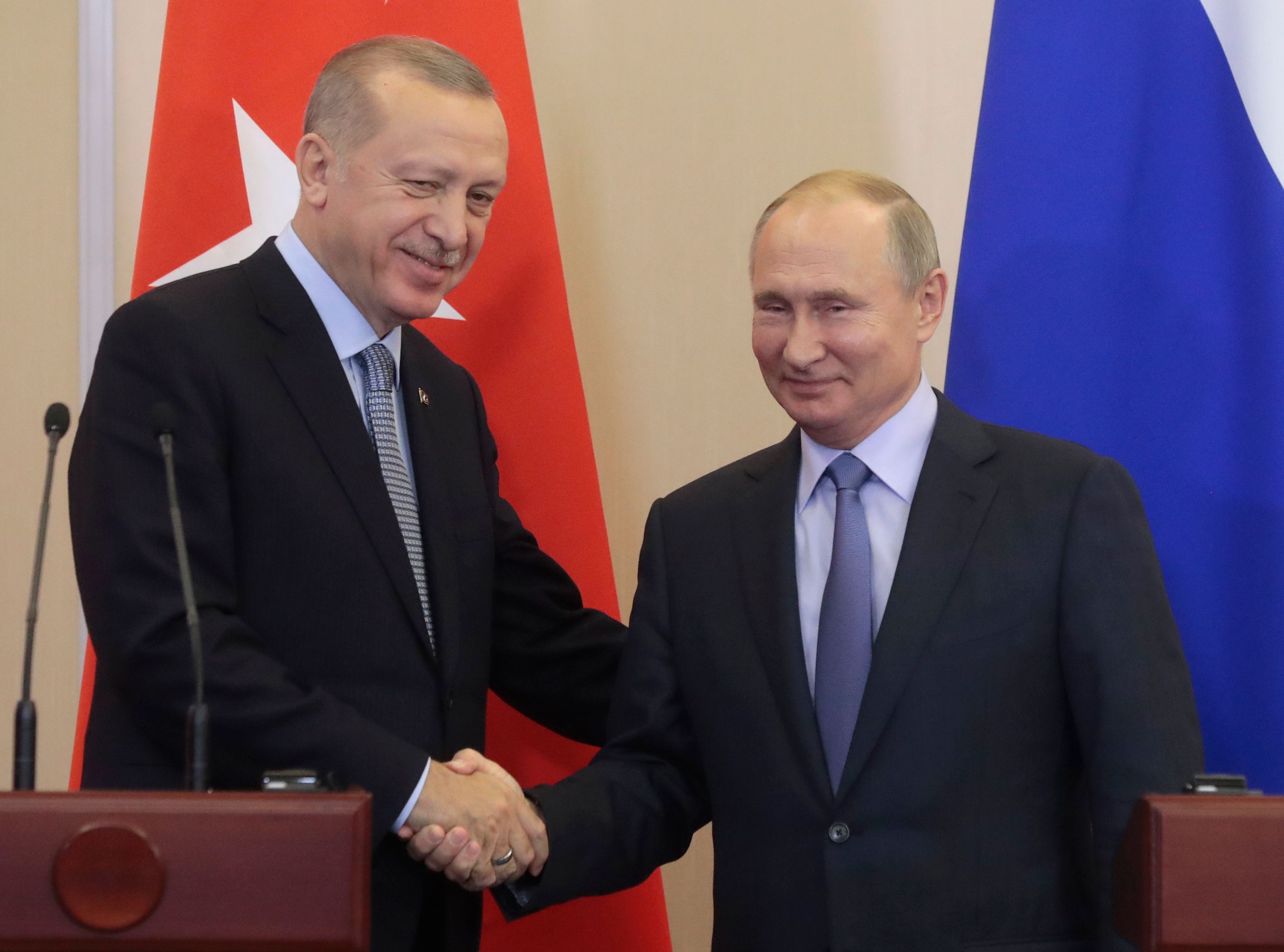 Presiden Turki Recep Tayyip Erdogan bersama Presiden Rusia Vladimir Putin