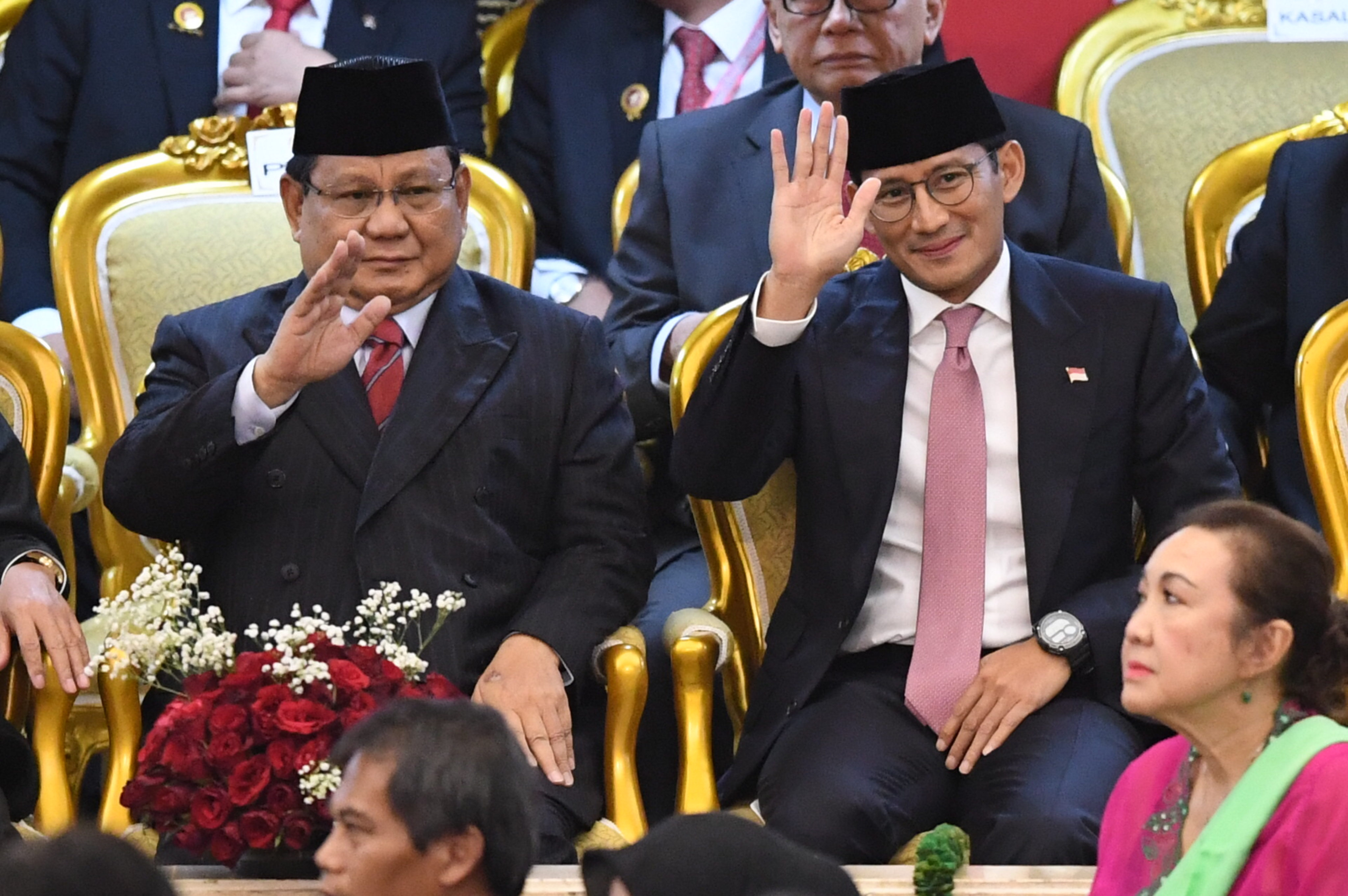 Prabowo Subianto dan Sandiaga Uno menghadiri pelantikan Joko Widodo-Ma'ruf Amin sebagai presiden dan wakil presiden 2019-2024