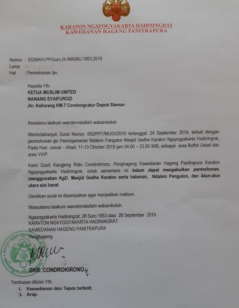 Muslim United Tidak Diizinkan Meminjam Masjid Gedhe Keraton Yogya