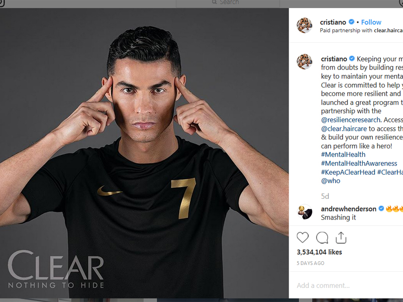 Salah satu unggahan berbayar Ronaldo di Instagram