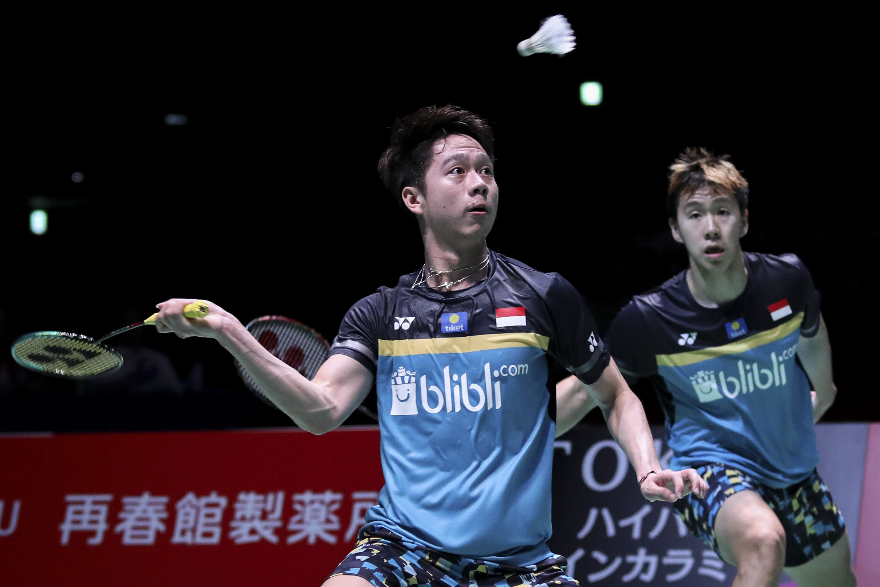  Ganda putra Indonesia Kevin Sanjaya Sukamuljo (kiri) dan Marcus Fernaldi Gideon 