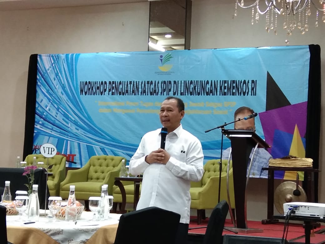 Irjen Kemensos RI Dadang Iskandar menjadi pembicara pada Workshop Penguatan Satgas SPIP di Lingkungan Kemensos. 