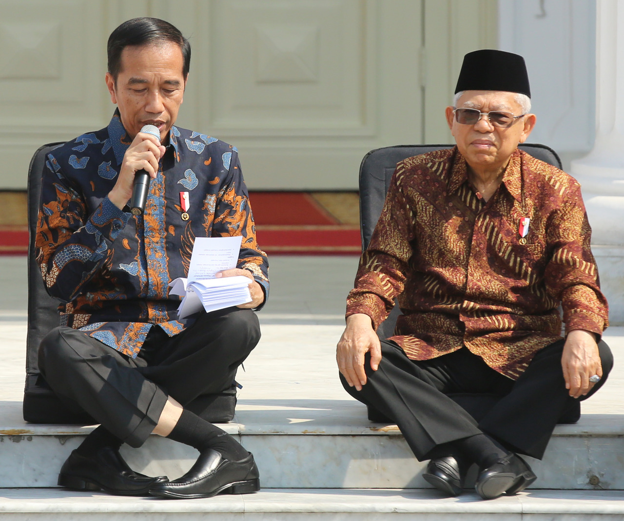 Presiden Joko Widodo dan Wapres Ma'ruf Amin saat mengumumkan susunan Kabinet Indonesia Maju