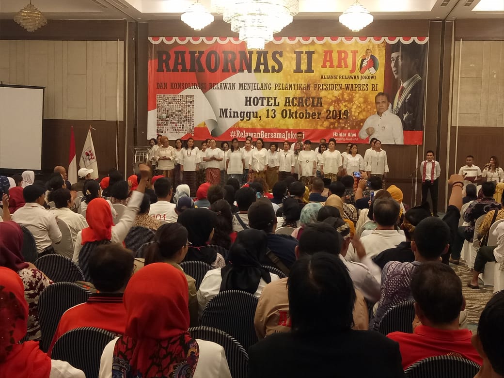  Suasana apat koordinasi nasional ke-2 Aliansi Relawan Jokowi (ARJ) di Jakarta, Minggu (13/10).