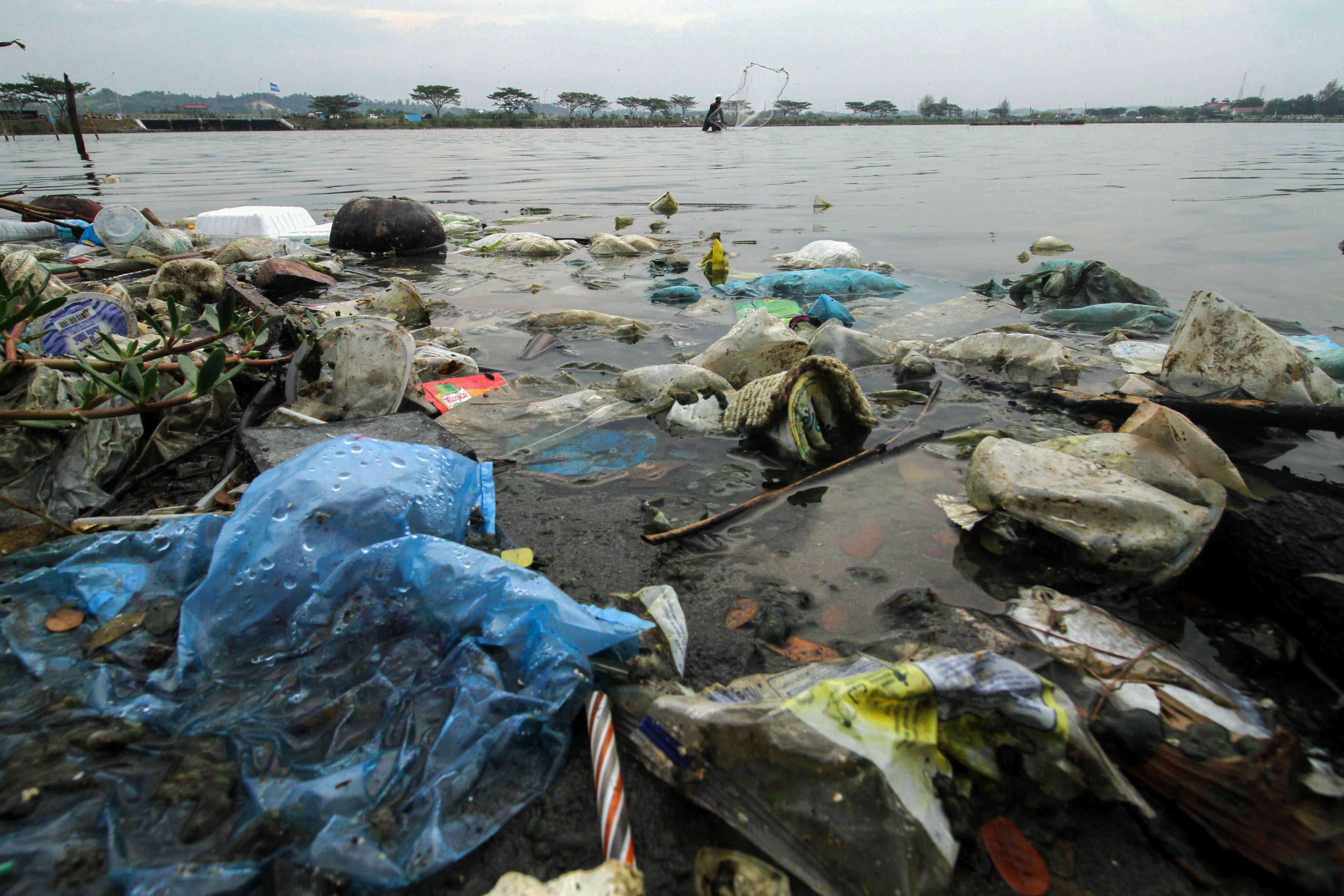 Sampah plastik mencemari sebuah danau di Aceh. Sampah tersebut dapat menjadi sumber pencemaran mikroplastik.