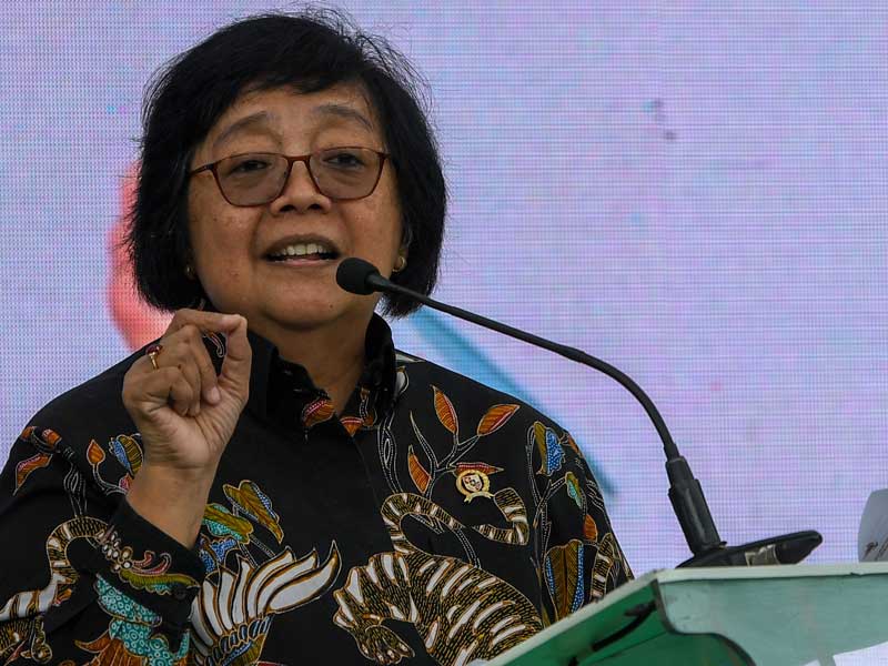 Menteri Lingkungan Hidup dan Kehutanan Siti Nurbaya memberi sambutan saat peluncuran Badan Pengelola Dana Lingkungan Hidup (BPDLH).