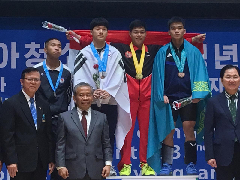 Muhammad Faathir saat memenangkan medali emas di Kejuaraan Asian Youth & Junior 2019 di Pyongyang, Korea Utara