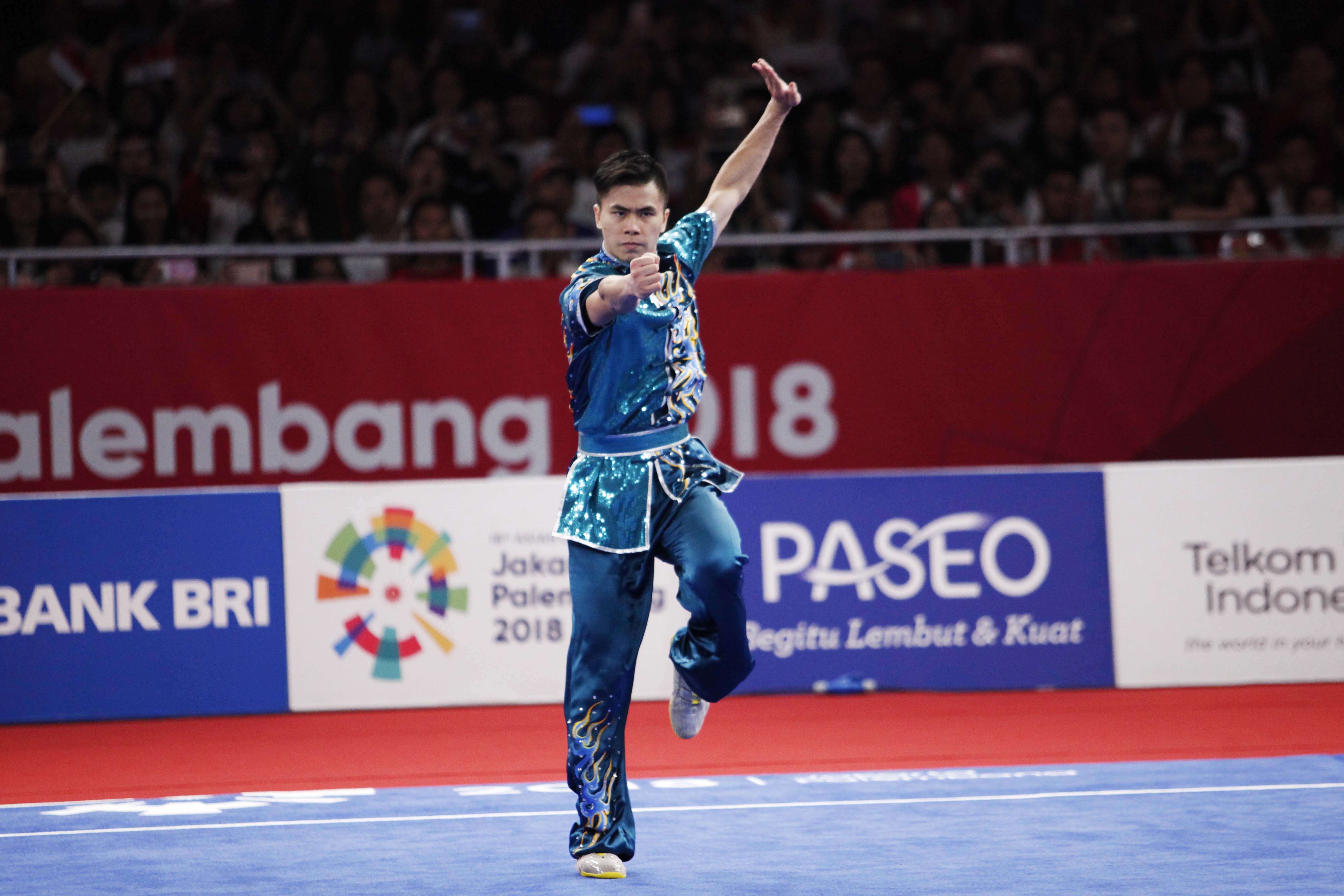Penampilan atlet Wushu nasional Edgar Xavier Marvelo dalam Asian Games 2018. Kini ia ikut berlaga dalam Kejuraan Dunia Wushu di Shanghai.