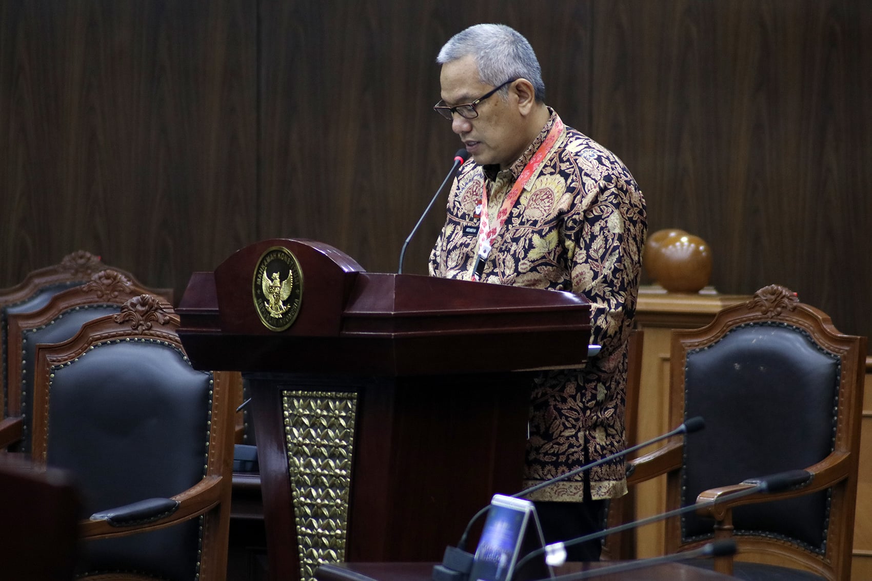 Direktur Litigasi Direktorat Perundangan-Undangan Kemenkumham Ardiansyah di Sidan MK tentang uji UU Pemilu