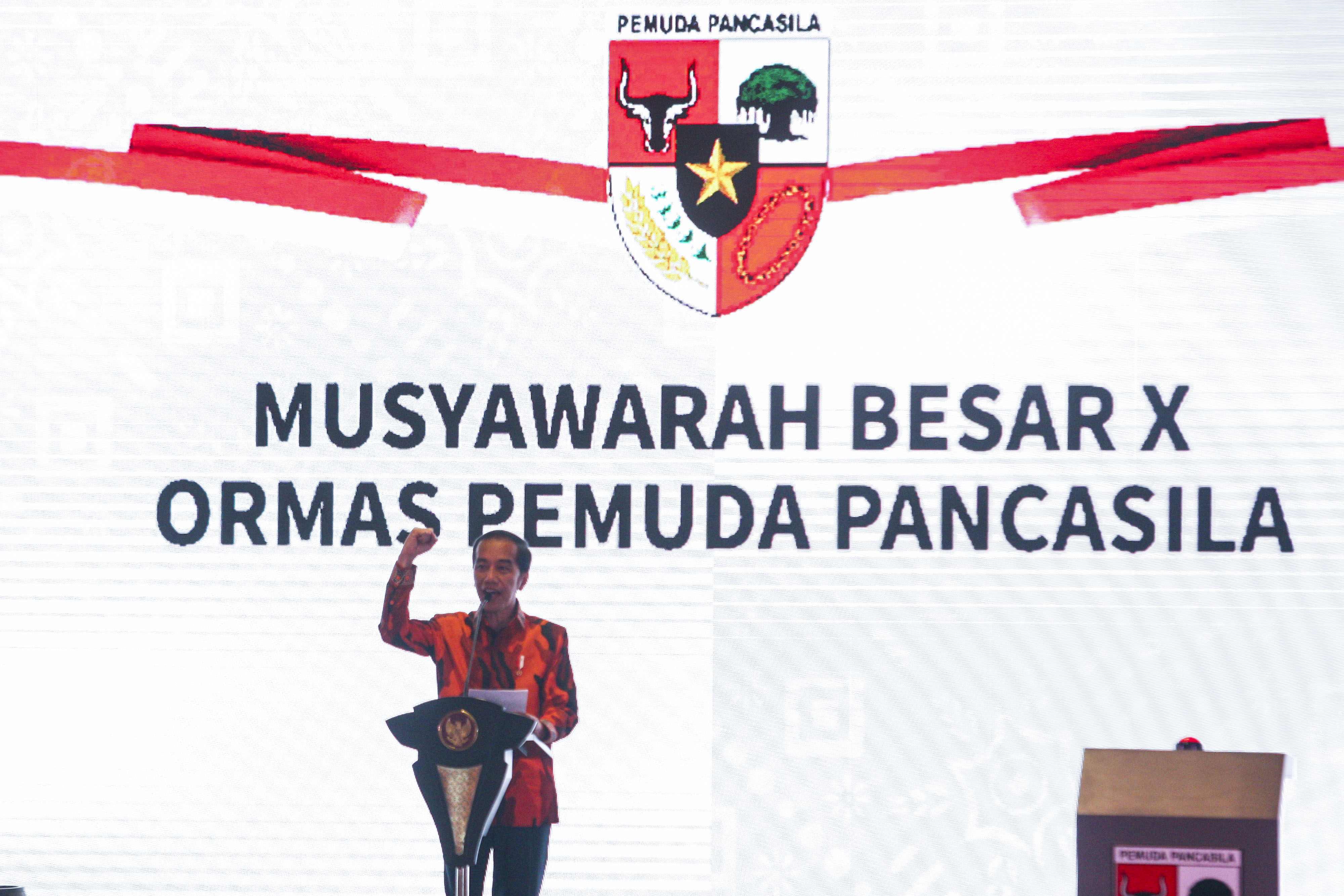 Presiden Joko Widodo di Musyawarah Besar X Ormas Pemuda Pancasila, Sabtu (28/10).