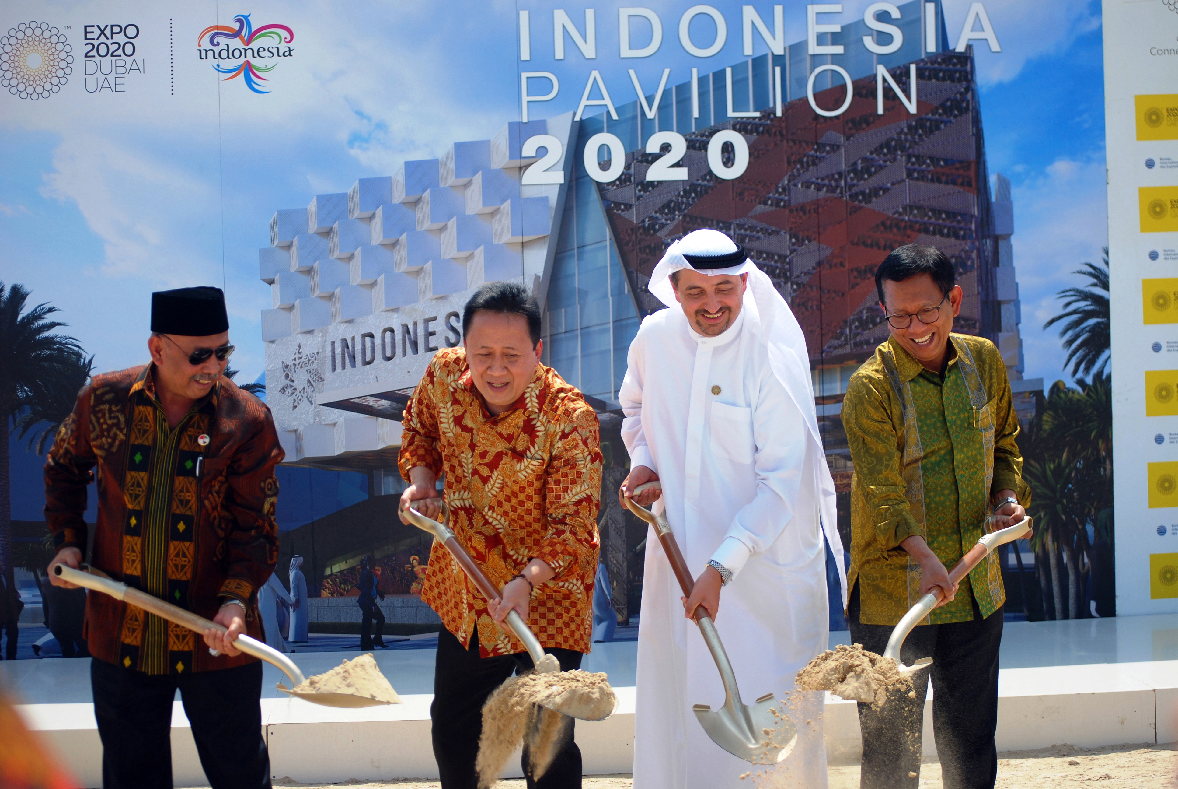 groundbreaking pembangunan paviliun Indonesia untuk World Dubai Expo 2020 di Dubai Uni Emirat Arab,  