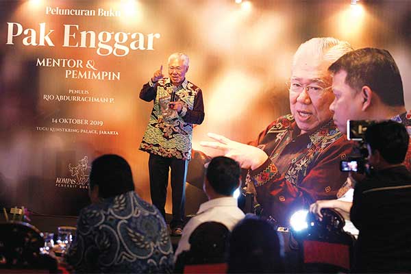 Menteri Perdagangan Enggartiasto Lukita di peluncuran buku Pak Enggar, Mentor dan Pemimpin, di Tugu Kunstkring, Jakarta, kemarin.