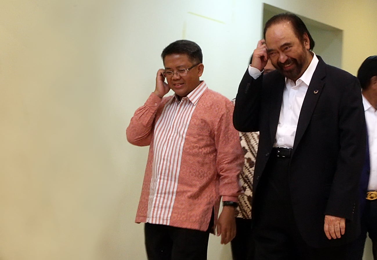 Ketua Umum Partai NasDem Surya Paloh bertemu dengan Presiden PKS Sohibul Iman