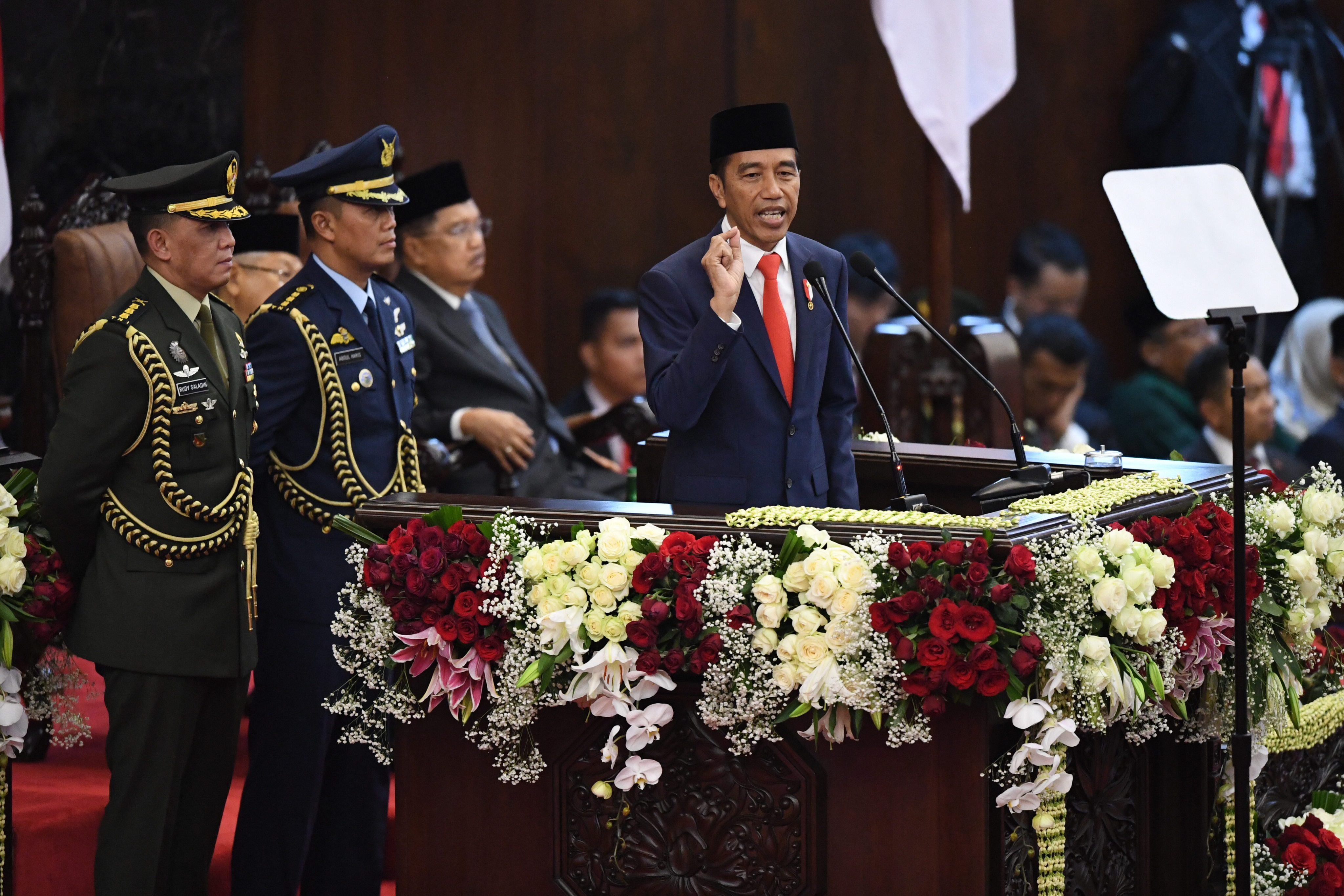 Presiden Joko Widodo berpidato usai dilantik menjadi presiden periode 2019-2024 di Gedung Nusantara.