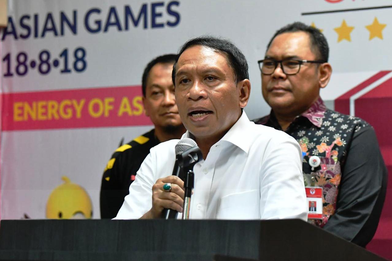 Menpora Zainudin Amali memberikan keterangan pers terkait penyelenggaraan Pekan Olahraga Tradisional Tingkat  Nasional (Potradnas) VII 2019 
