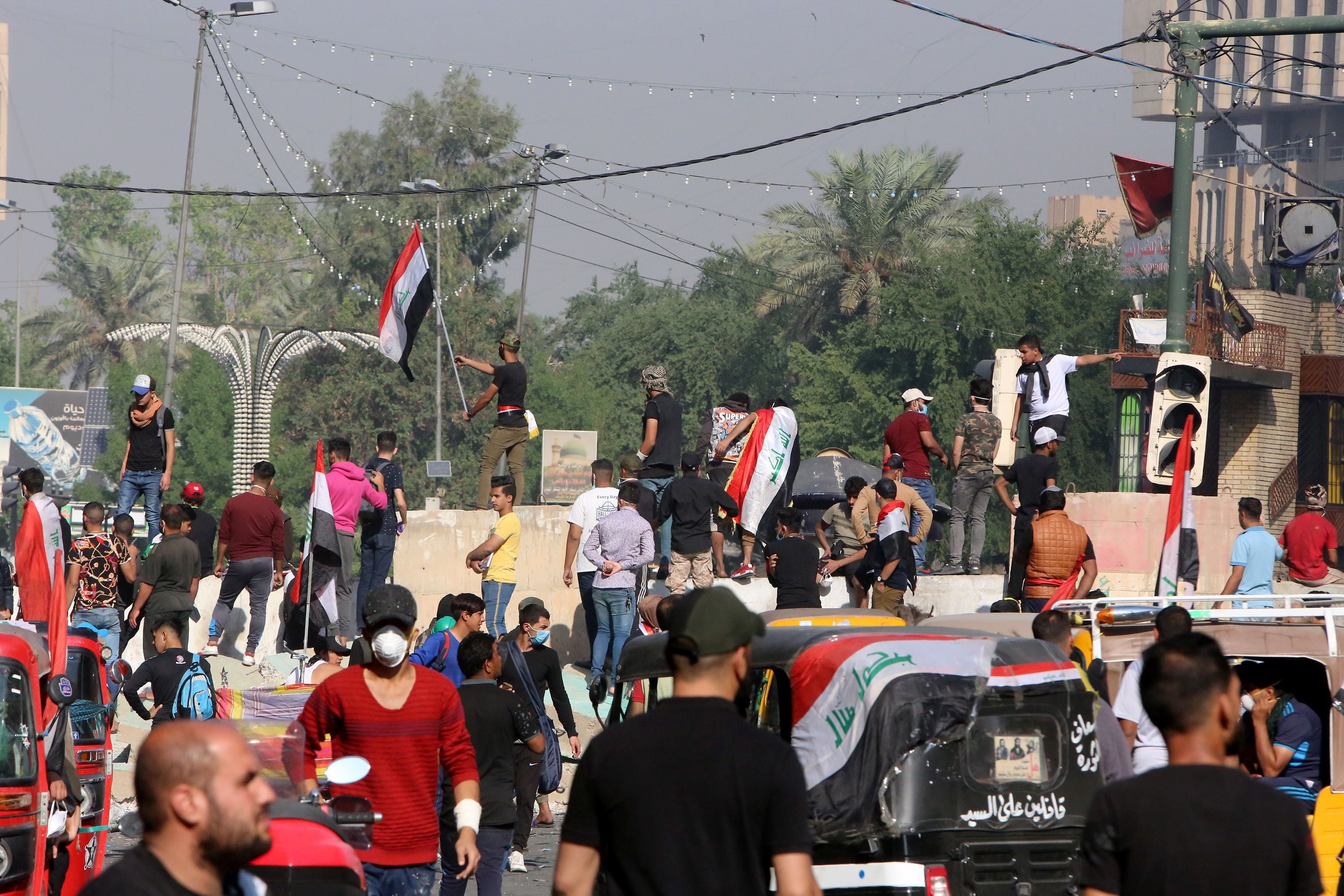 Aksi demonstrasi di Baghdad, Irak.