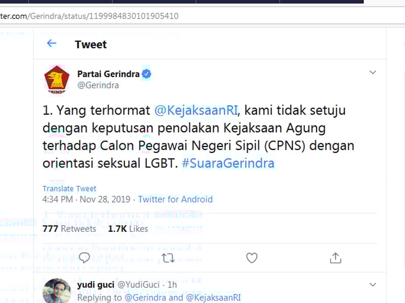 Cicitan Partai Gerindra yang memancing serbuan warganet