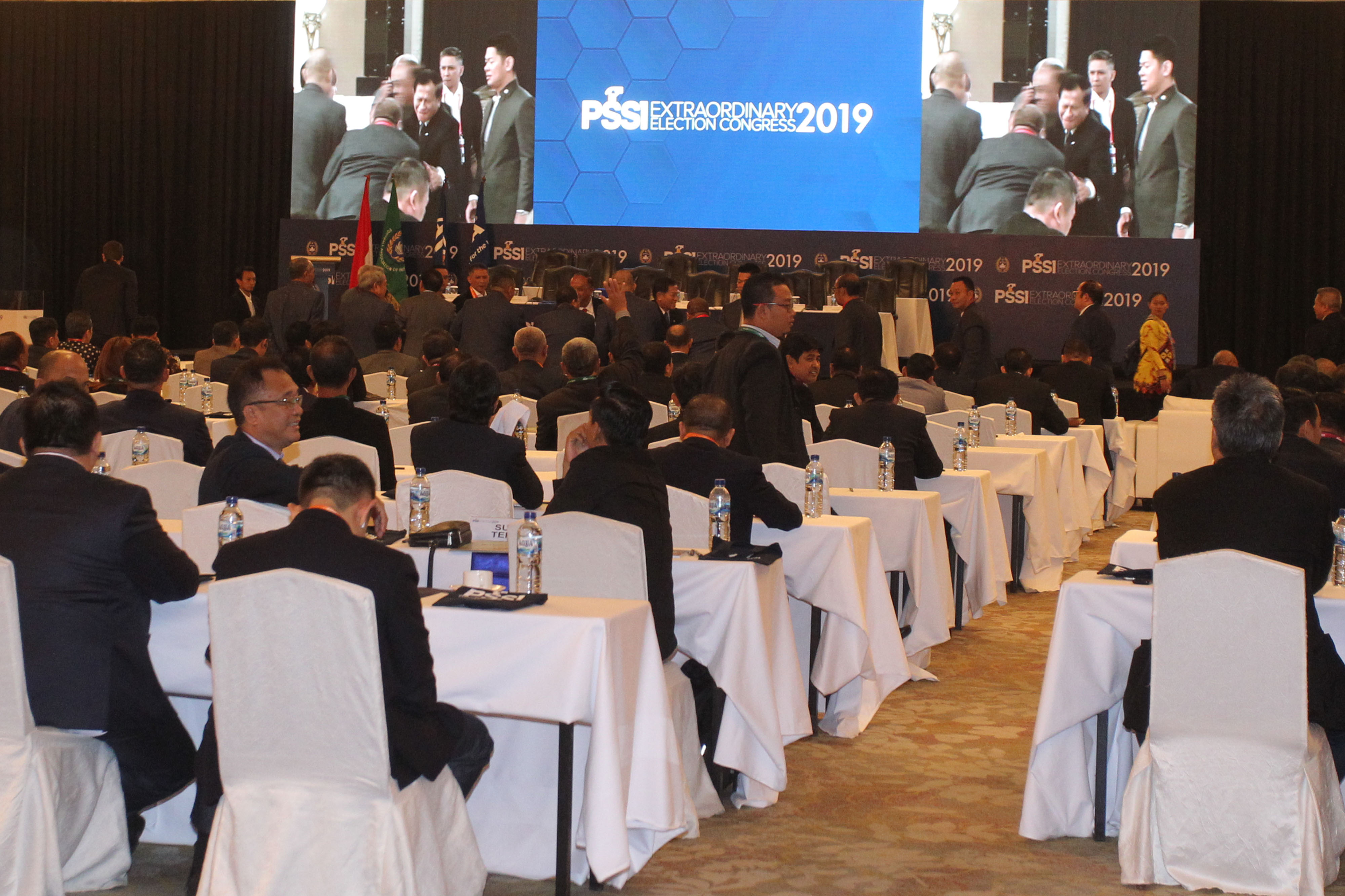 Suasana pembukaan Kongres Luar Biasa PSSI 2019 di Hotel Shangri-La, Jakarta, hari ini.