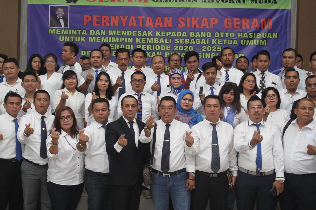 Gerakan Advokat Muda (Geram) mendesak Otto Hasibuan jadi Ketua Umum Peradi 2020-2025. 