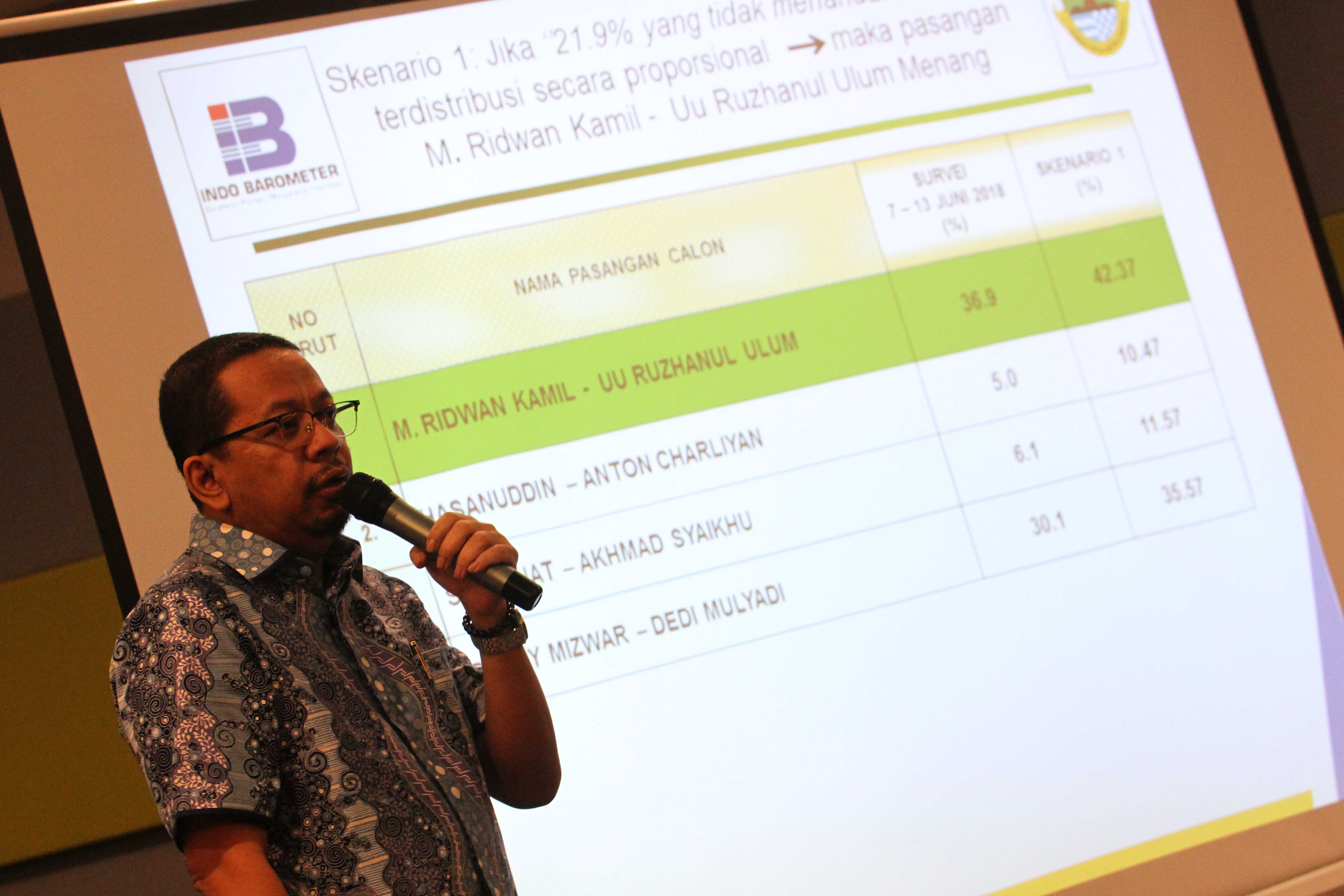 Direktur Eksekutif Indo Barometer M Qodari memaparkan hasil survei