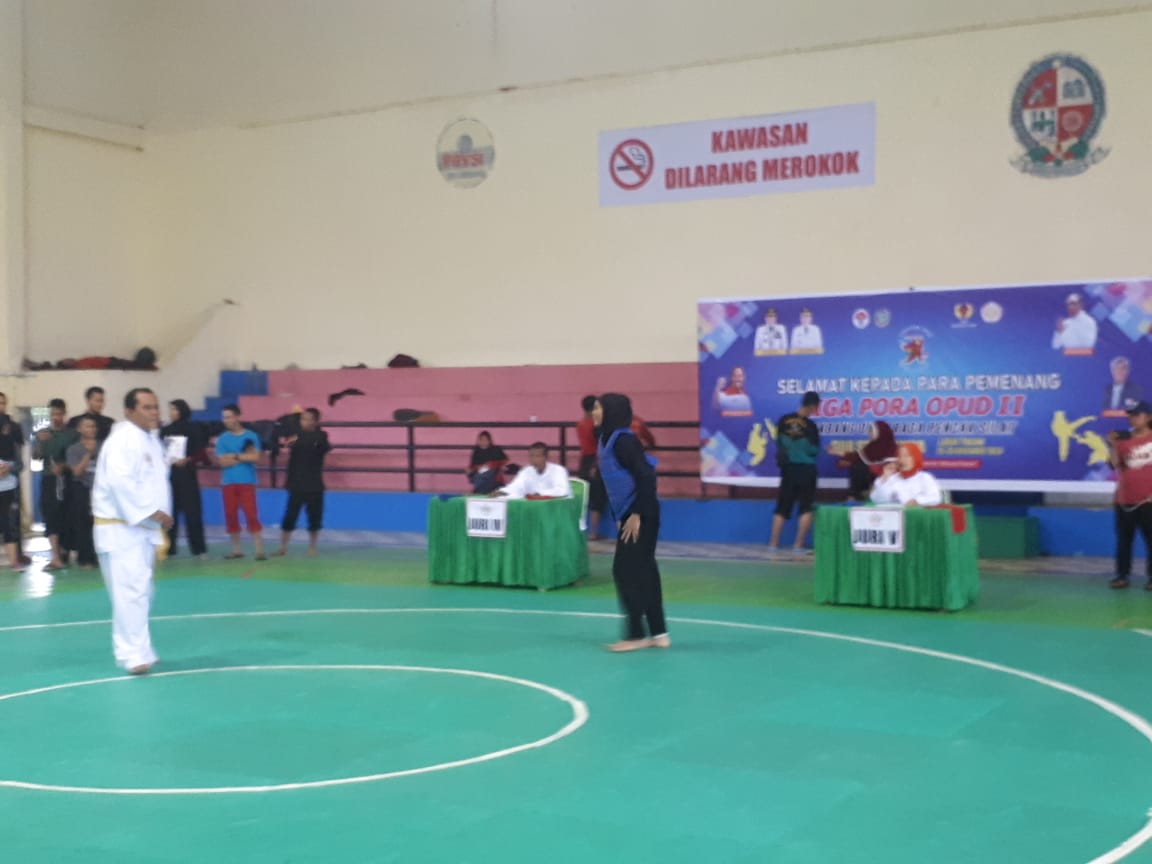 Pertandingan cabnag olahraga pencak silat di Liga Pora OPUD di Sumut
