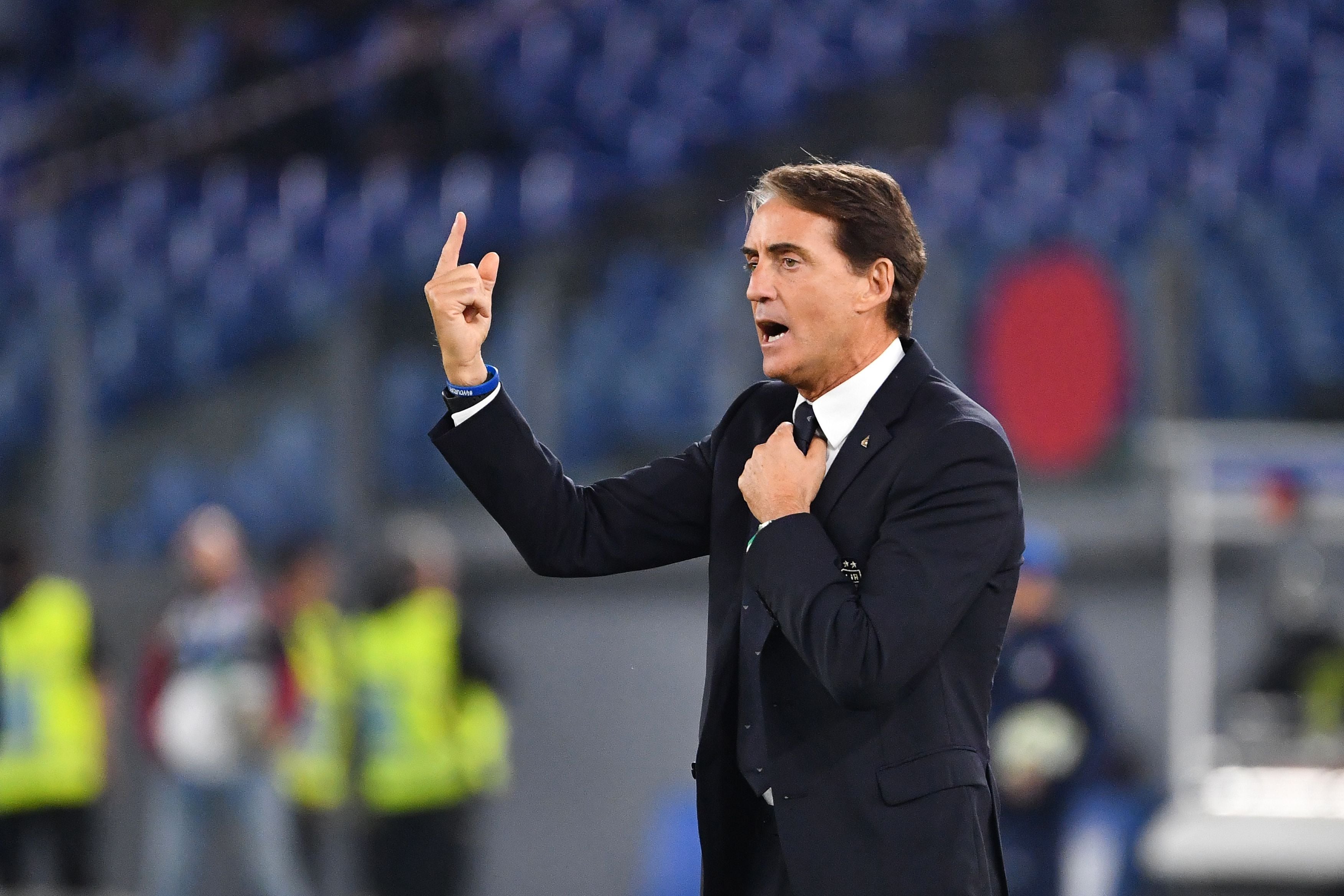 Pelatih Italia Roberto Mancini saat pertandingan sepak bola kualifikasi Grup J UEFA Euro 2020 antara Italia dan Yunani di stadion Stadio Oli