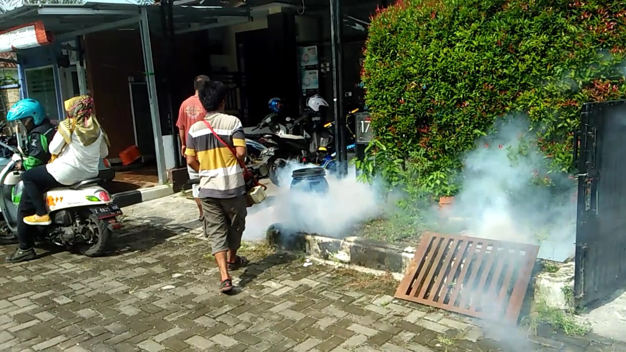 Petugas melakukan pengasapan cegah demam berdarah dengue