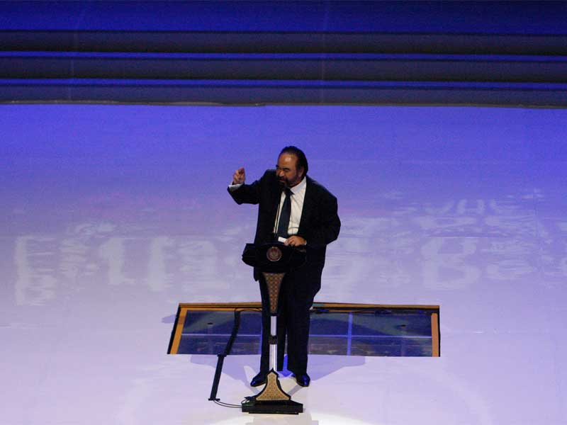 Ketua Umum Partai NasDem terpilih Surya Paloh menyampaikan pidato nya dalam penutupan Kongres Ke-II Partai NasDem.