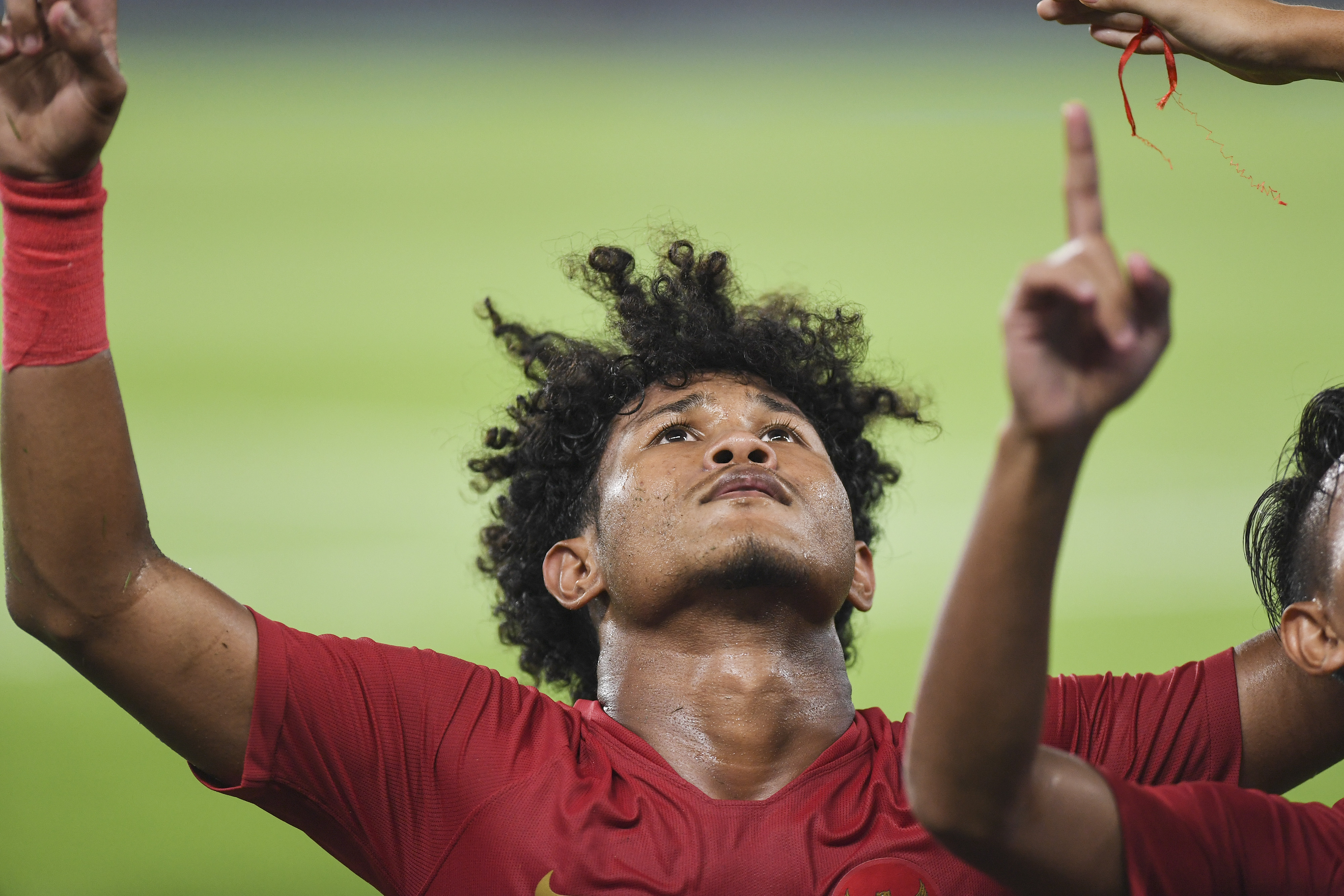 Penyerang timnas Indonesia U-19 Amiruddin Bagus Alfikri melakukan selebrasi setelah melesakkan gol ke gawang Korea Utara U-19