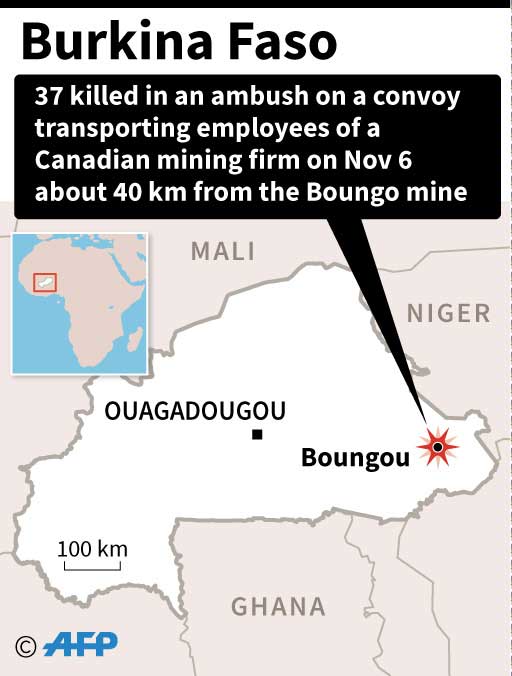 Lokasi penyergapan karyawan perusahan tambang Kanada di Burkina Faso.