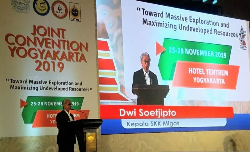 Kepala Satuan Kerja Khusus Pelaksana Kegiatan Hulu Minyak dan Gas Bumi (SKK Migas) Dwi Soetjipto saat membuka 