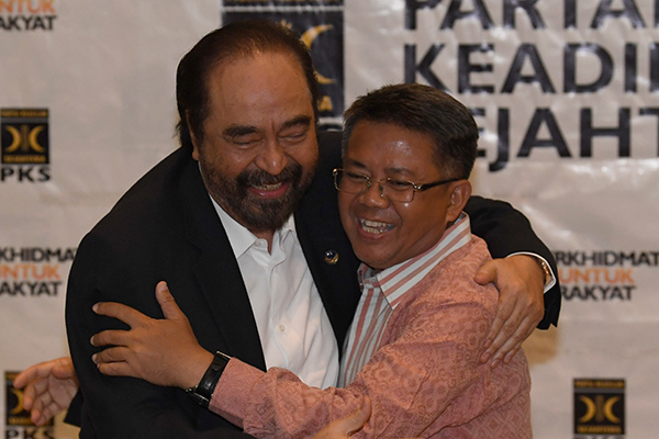 Ketua Umum Partai Nasdem Surya Paloh dan Presiden Partai Keadilan Sejahtera, Sohibul Iman