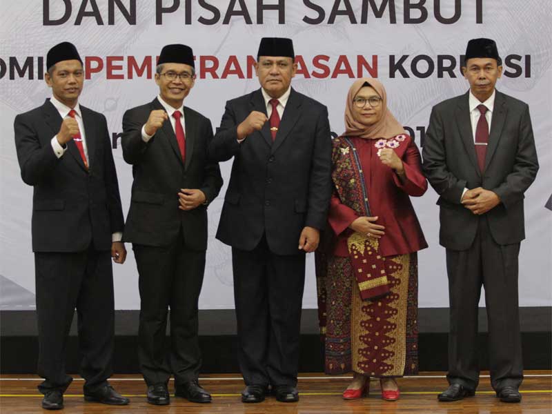 (dari kiri) Wakil Ketua KPK Nurul Ghufron, Alexander Marwata, Ketua KPK Firli Bahuri, Lili Pintauli Siregar dan Nawawi Pomolango.