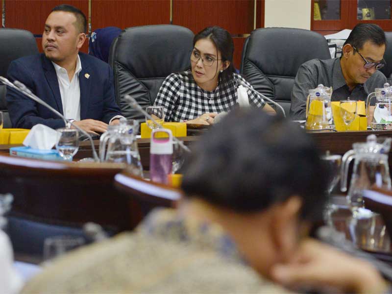 Wakil Ketua Baleg DPR Rieke Diah Pitaloka (F-PDI Perjuangan) (tengah), Ibnu Multazam (F-PKB) (kanan) dan Willy Aditya (F-NasDem) (kiri).