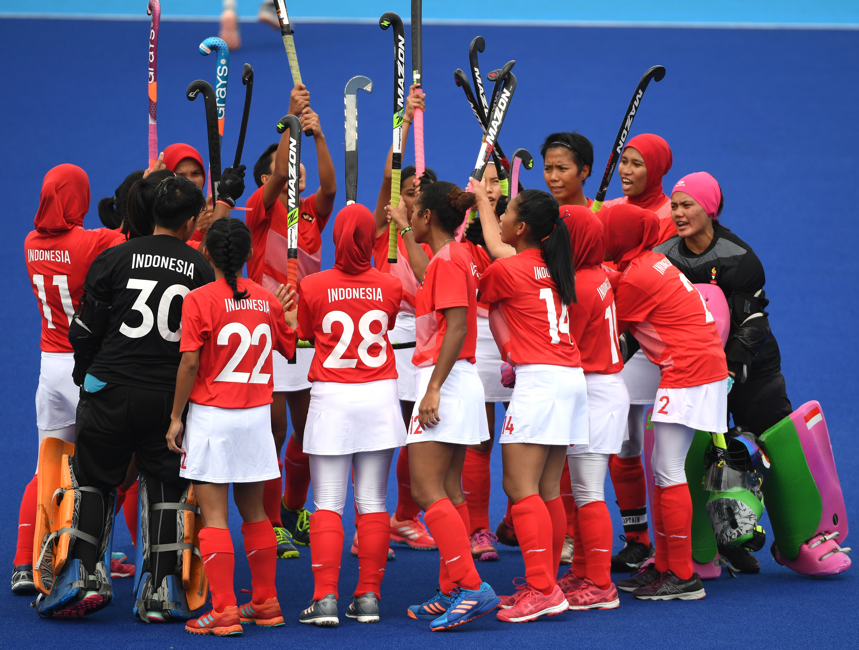 Tim Indonesia melakukan koordinasi sebelum bertanding di ajang Asian Games 2018