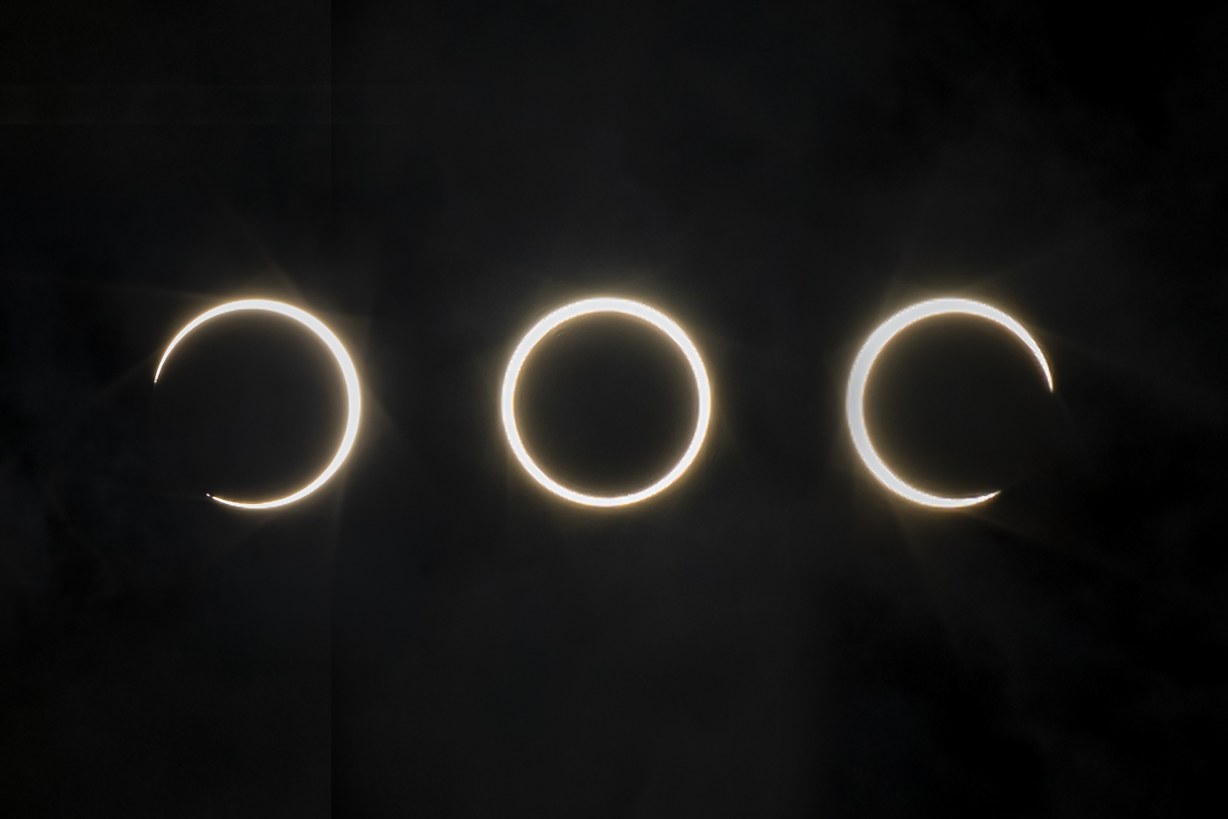  Foto kombo proses terjadinya gerhana matahari cincin di lihat dari Batam, Kepulauan Riau, Rabu (26/12/2019).